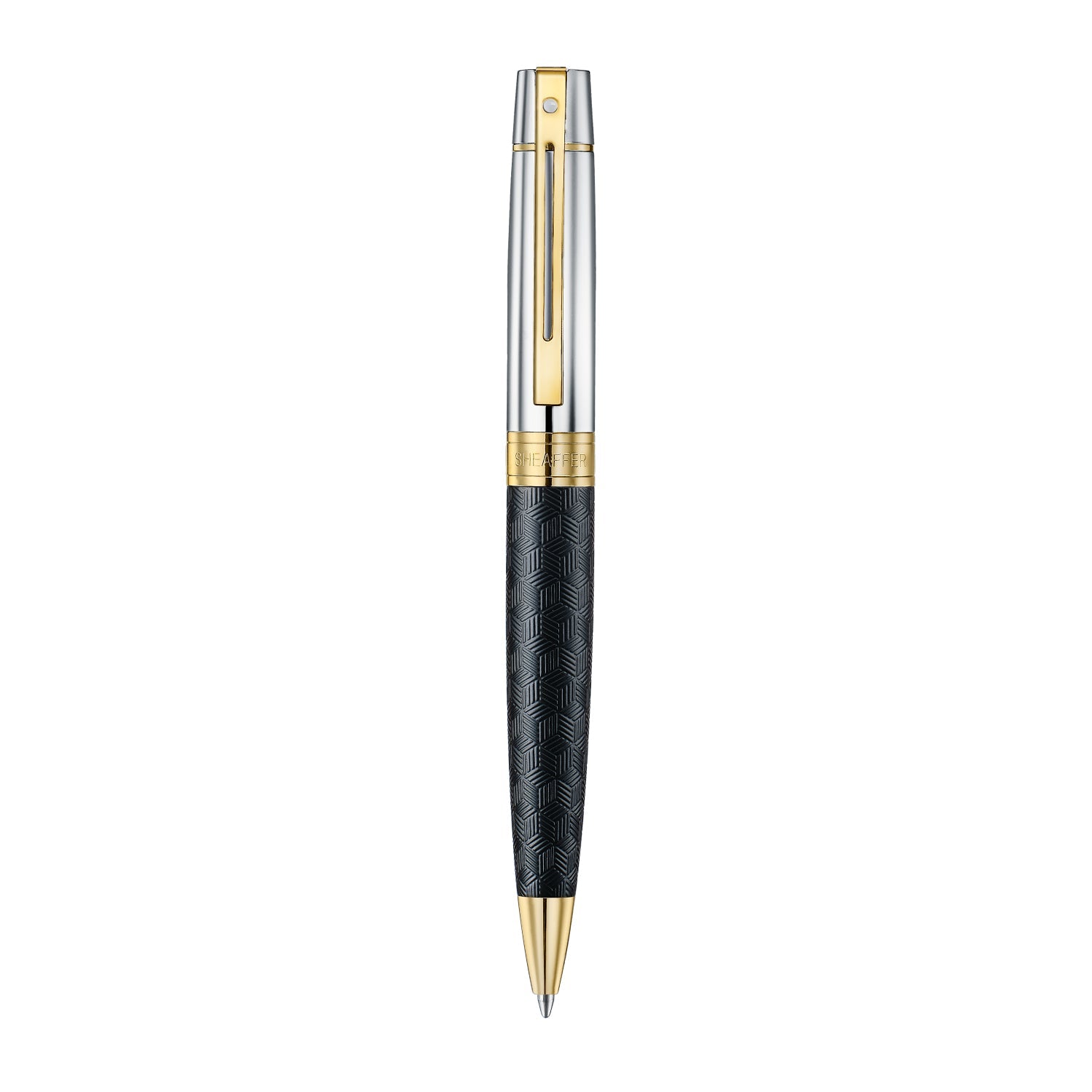 Sheaffer 300 9347 Engraved Black Ballpoint Pen with Chrome Cap and Gold Trims | E2934751