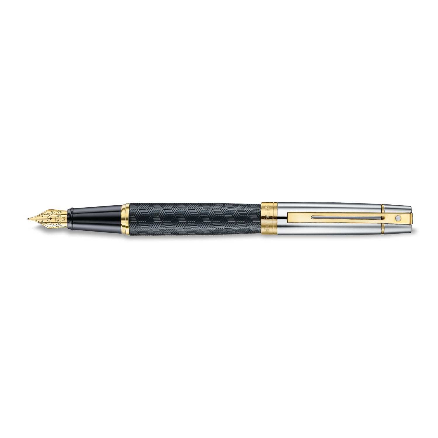 Sheaffer 300 9347 Engraved Black Fountain Pen with Chrome Cap and Gold Trims | E0934753