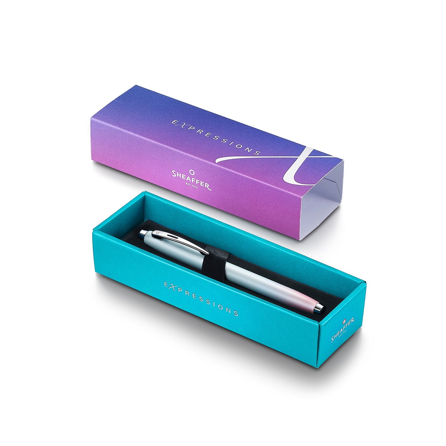 Sheaffer 100 9376 Expressions Blue and Pink Pearlised Gradient Fountain Pen with Chrome-plated Trims | E0937653