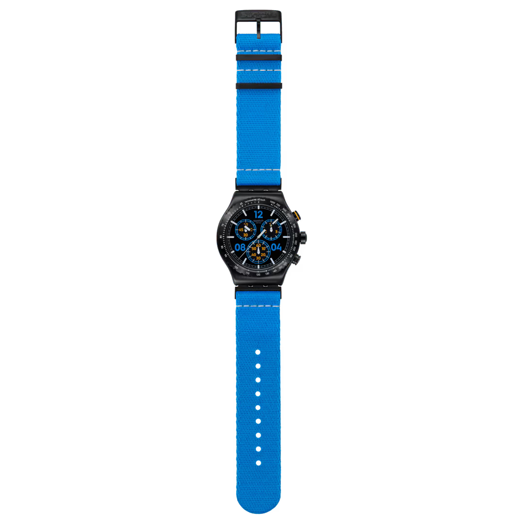 Swatch Moments In Blue Black Dial and Blue Rubber Strap 43mm Men's Watch | YVB100