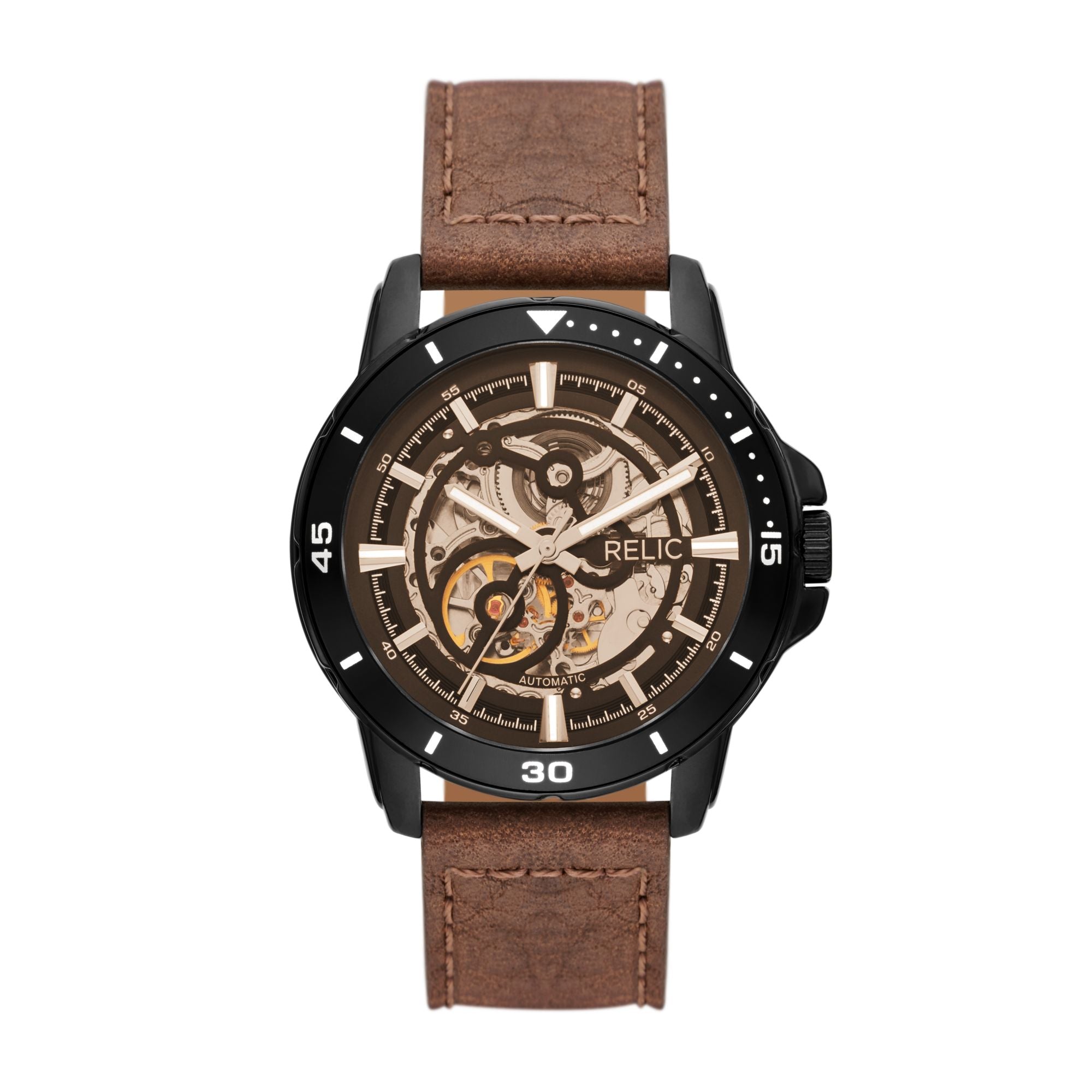 Relic Brenton Black Dial and Leather 45mm Men's Watch | ZR12663