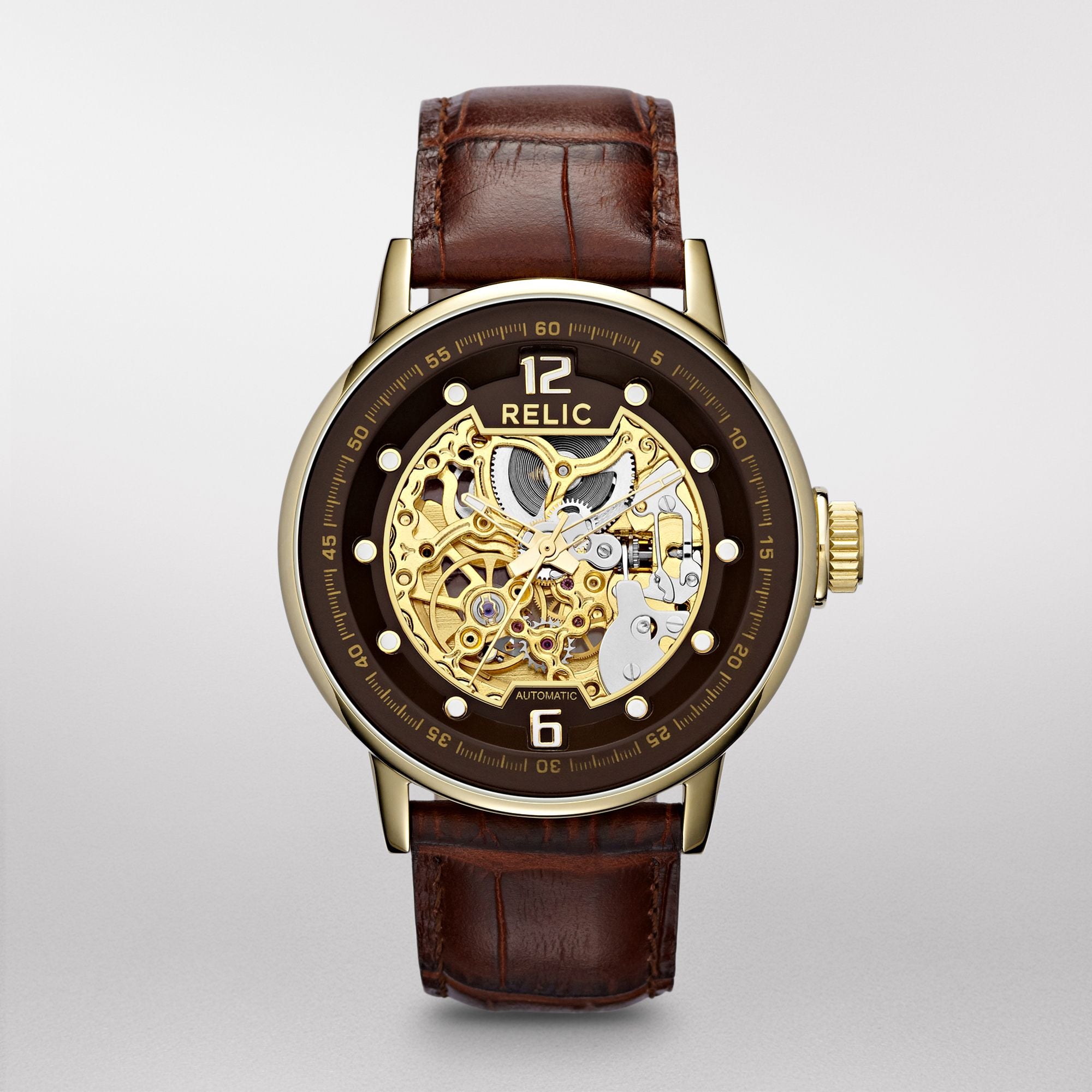 Relic Damon Gold Dial and Leather 50mm Men's Watch | ZR77241