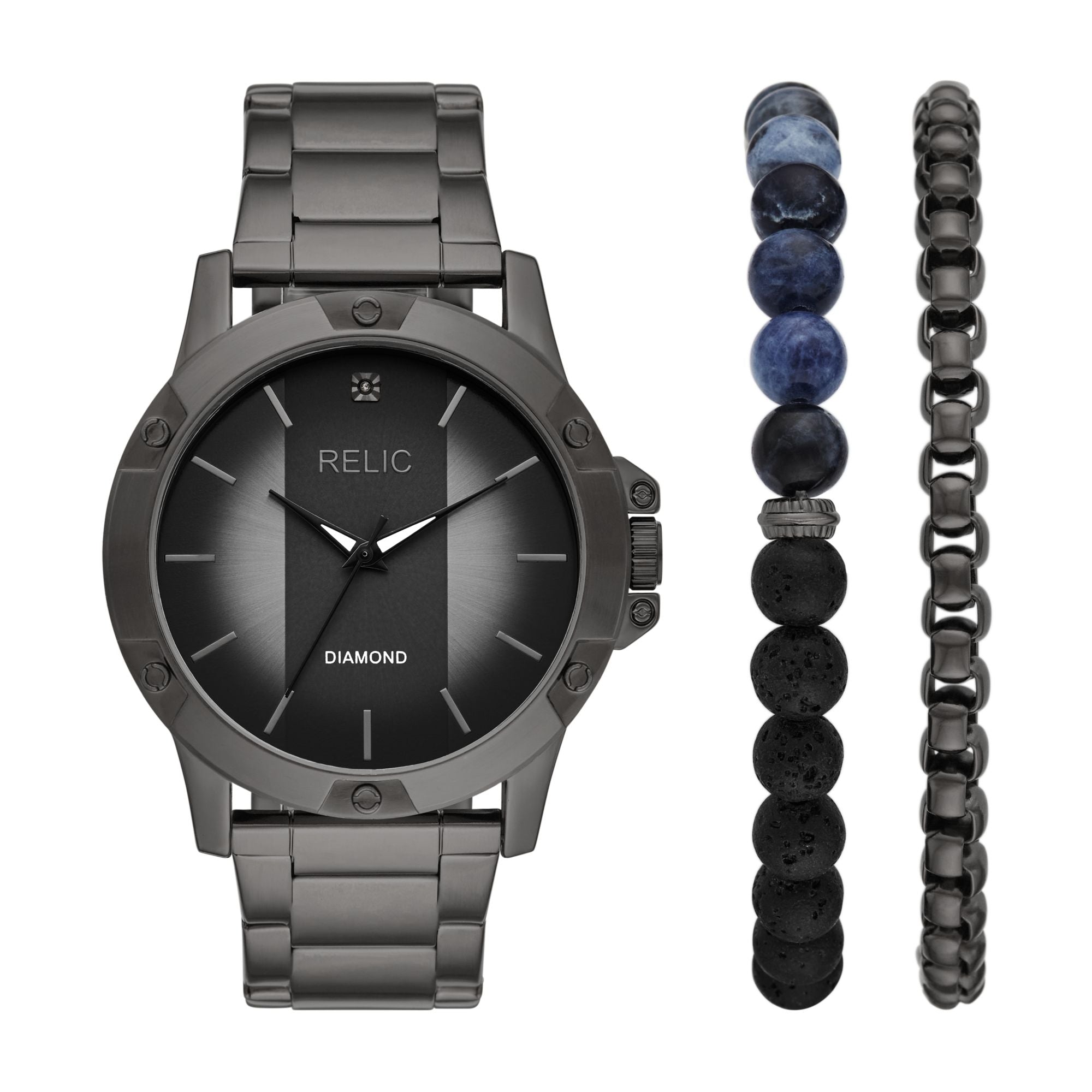 Relic Gift Sets Black Dial and Steel Bracelet 46mm Men's Watch | ZR97000