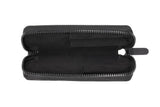 Classic Black Leather Zippered Double Pen Case
