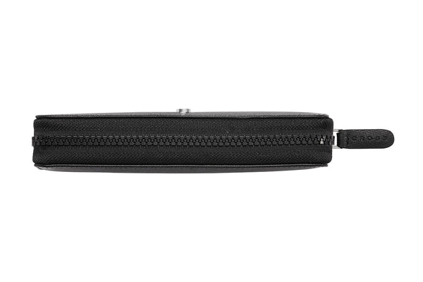 Classic Black Leather Zippered Double Pen Case