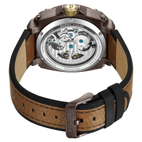 Police Automatic Skeleton Dial Leather Strap Men's Watch | PLPEWGE0040002