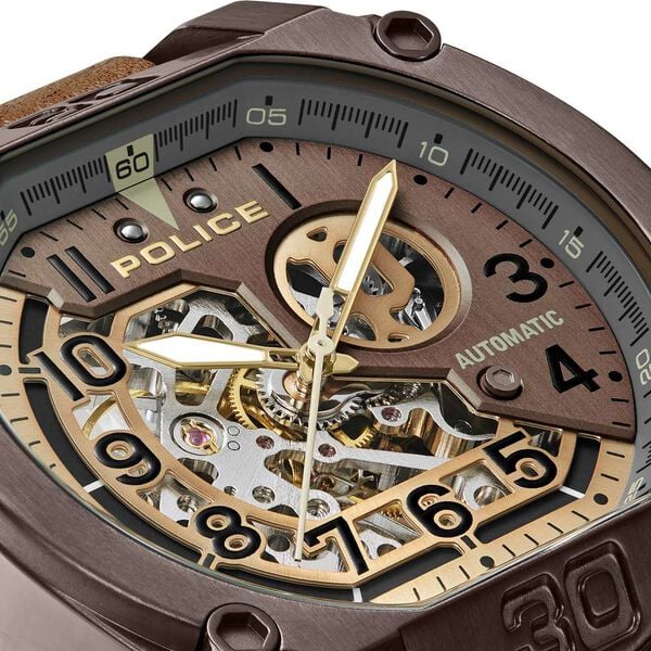 Police Automatic Skeleton Dial Leather Strap Men's Watch | PLPEWGE0040002