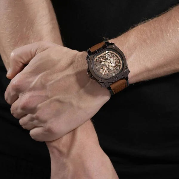 Police Automatic Skeleton Dial Leather Strap Men's Watch | PLPEWGE0040002