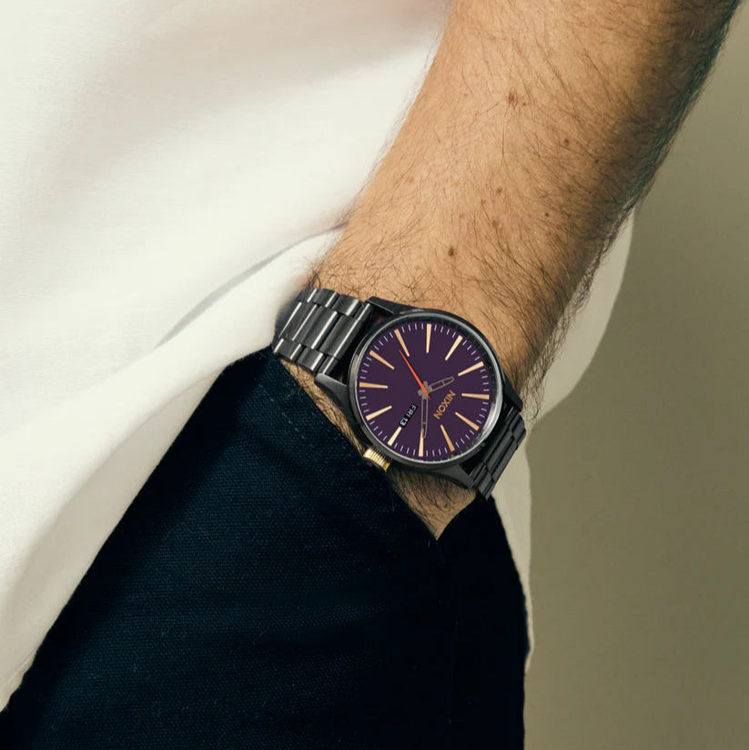 NIXON Sentry Gunmetal Deep Purple Dial & Gold Accents Unisex Watch | A3565270-00