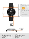 Emporio Armani Three-Hand Date Black Leather Mens Watch and Bracelet Set | AR80079SET