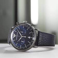 Emporio Armani Aviator Silver Dial and Black Leather 42mm Men's Watch | AR11105