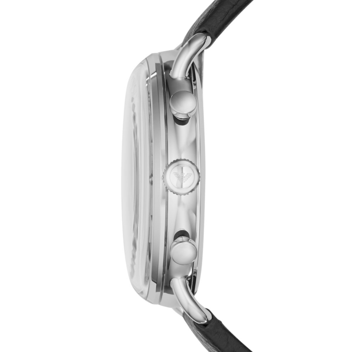 Emporio Armani Aviator Silver Dial and Black Leather 42mm Men's Watch | AR11105