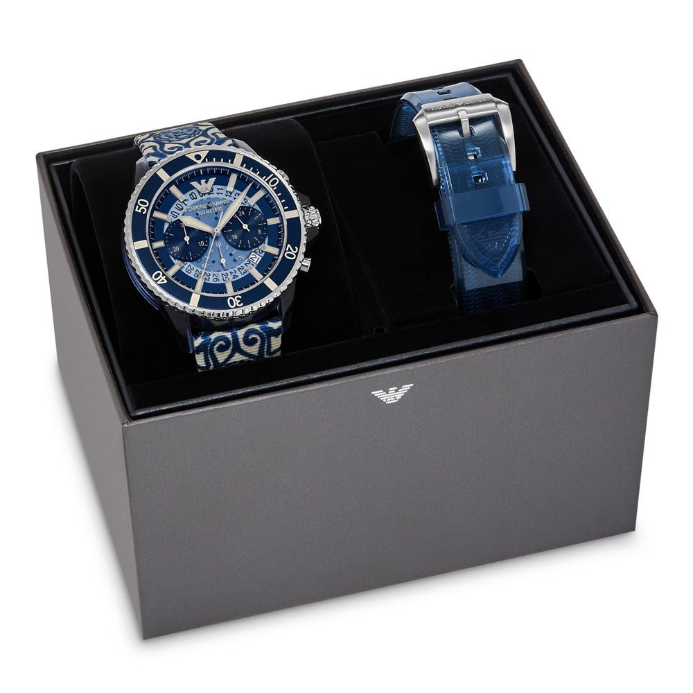 Emporio Armani Chronograph Blue Dial and Blue Stainless Steel 44mm Men's Watch | AR80067SET
