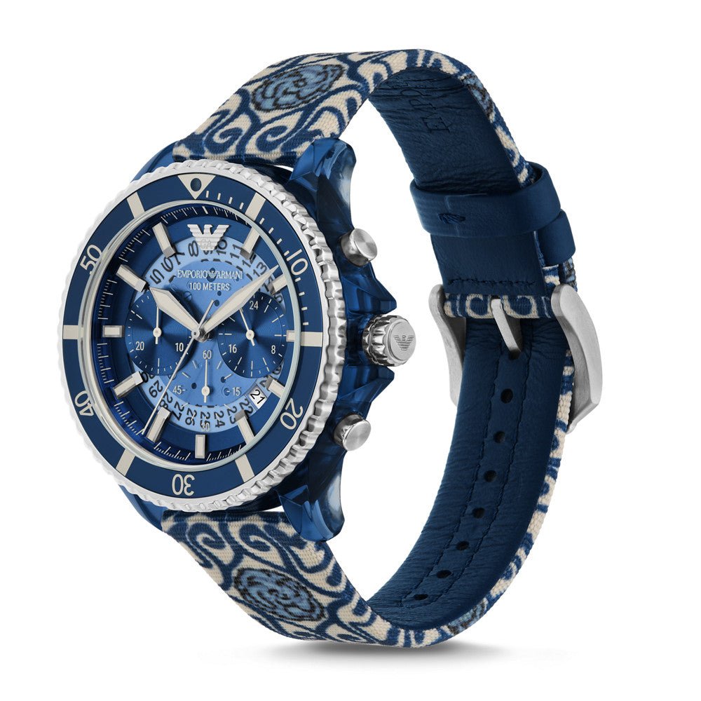 Emporio Armani Chronograph Blue Dial and Blue Stainless Steel 44mm Men's Watch | AR80067SET