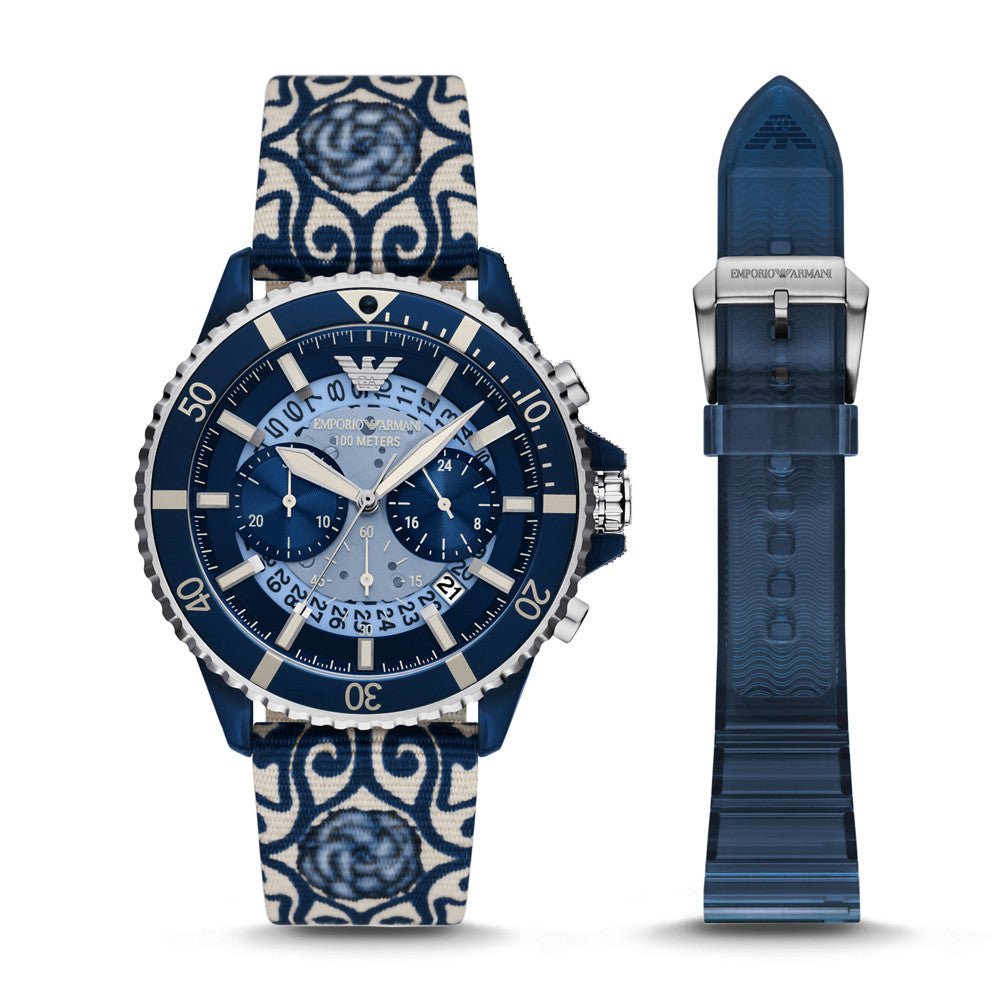 Emporio Armani Chronograph Blue Dial and Blue Stainless Steel 44mm Men's Watch | AR80067SET