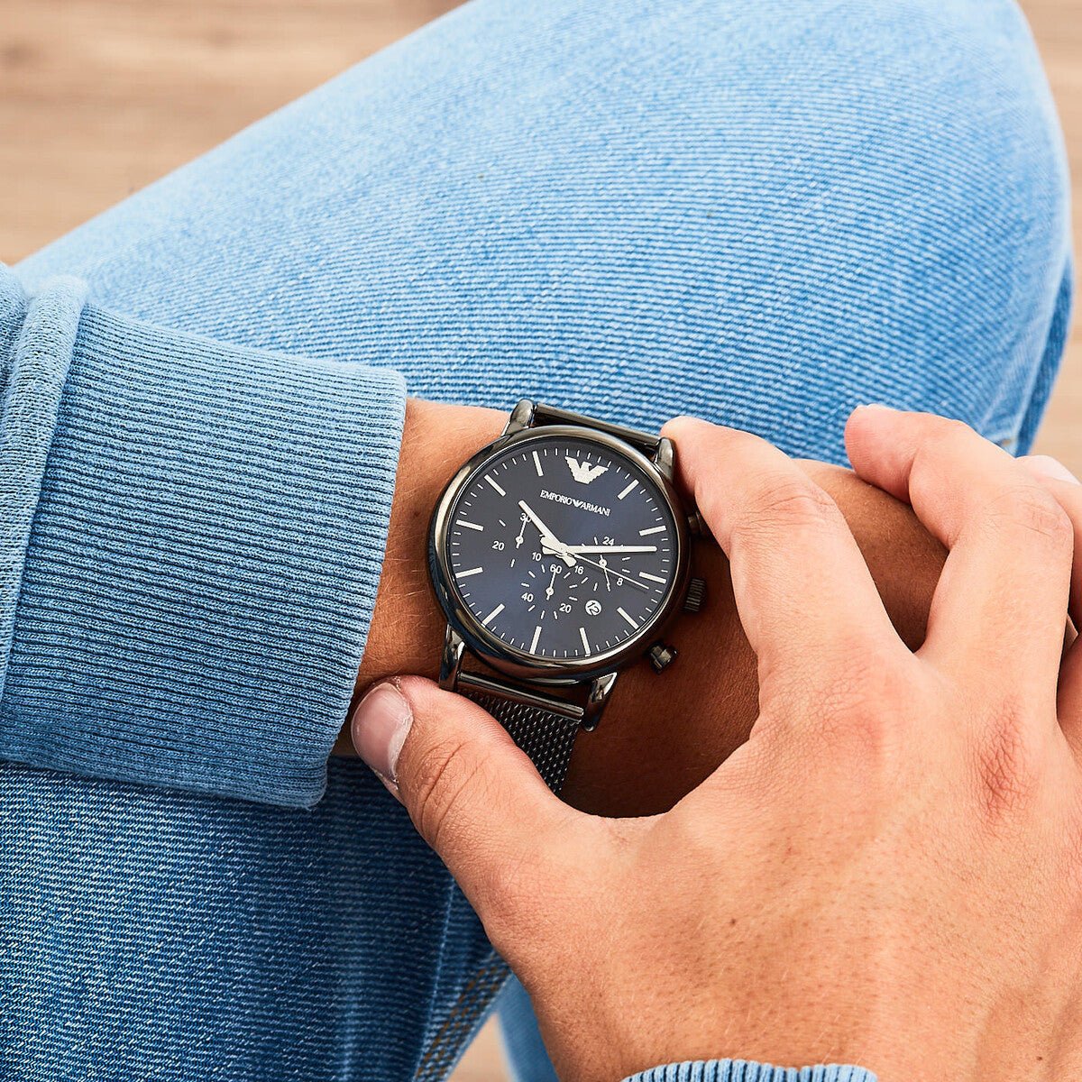 Emporio Armani Luigi Gunmetal Dial and Silver Steel Bracelet Mesh 43mm Men's Watch | AR1979