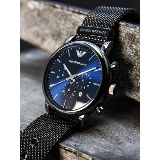 Emporio Armani Luigi Gunmetal Dial and Silver Steel Bracelet Mesh 43mm Men's Watch | AR1979