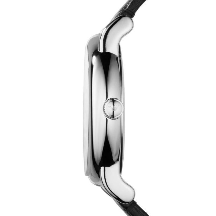 Emporio Armani Luigi Silver Dial and Black Leather 41mm Men's Watch | AR1692