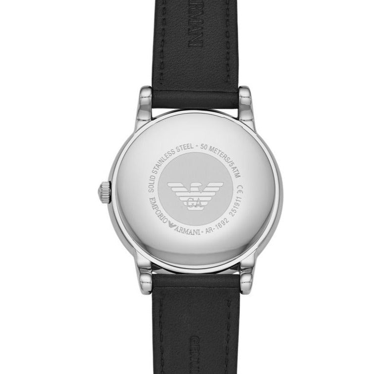 Emporio Armani Luigi Silver Dial and Black Leather 41mm Men's Watch | AR1692