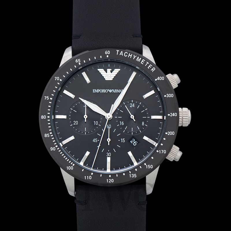 Emporio Armani Mario Black Dial and Black Leather 43mm Men's Watch | AR11243
