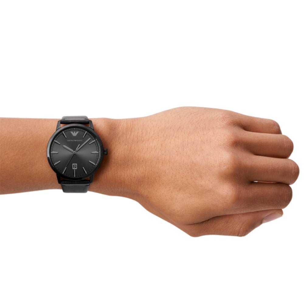 Emporio Armani Ruggero Black Dial and Black Leather 43mm Men's Watch | AR11278