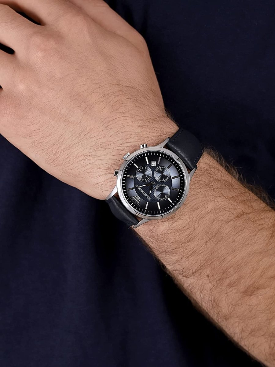 Emporio Armani Renato Blue Dial and Blue Leather 42mm Men's Watch | AR2473