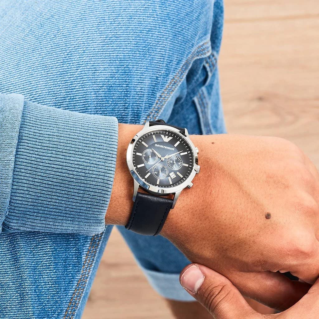 Emporio Armani Renato Blue Dial and Blue Leather 42mm Men's Watch | AR2473