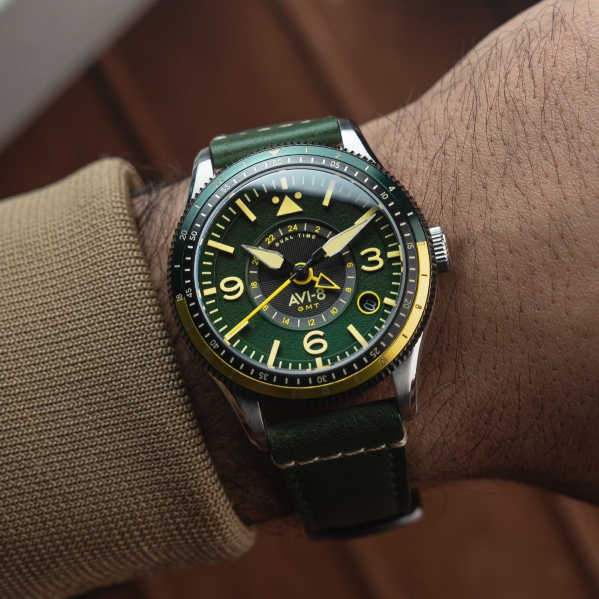 AVI - 8 Airmaster Gmt Automatic Fuselage Green | TIME Watches