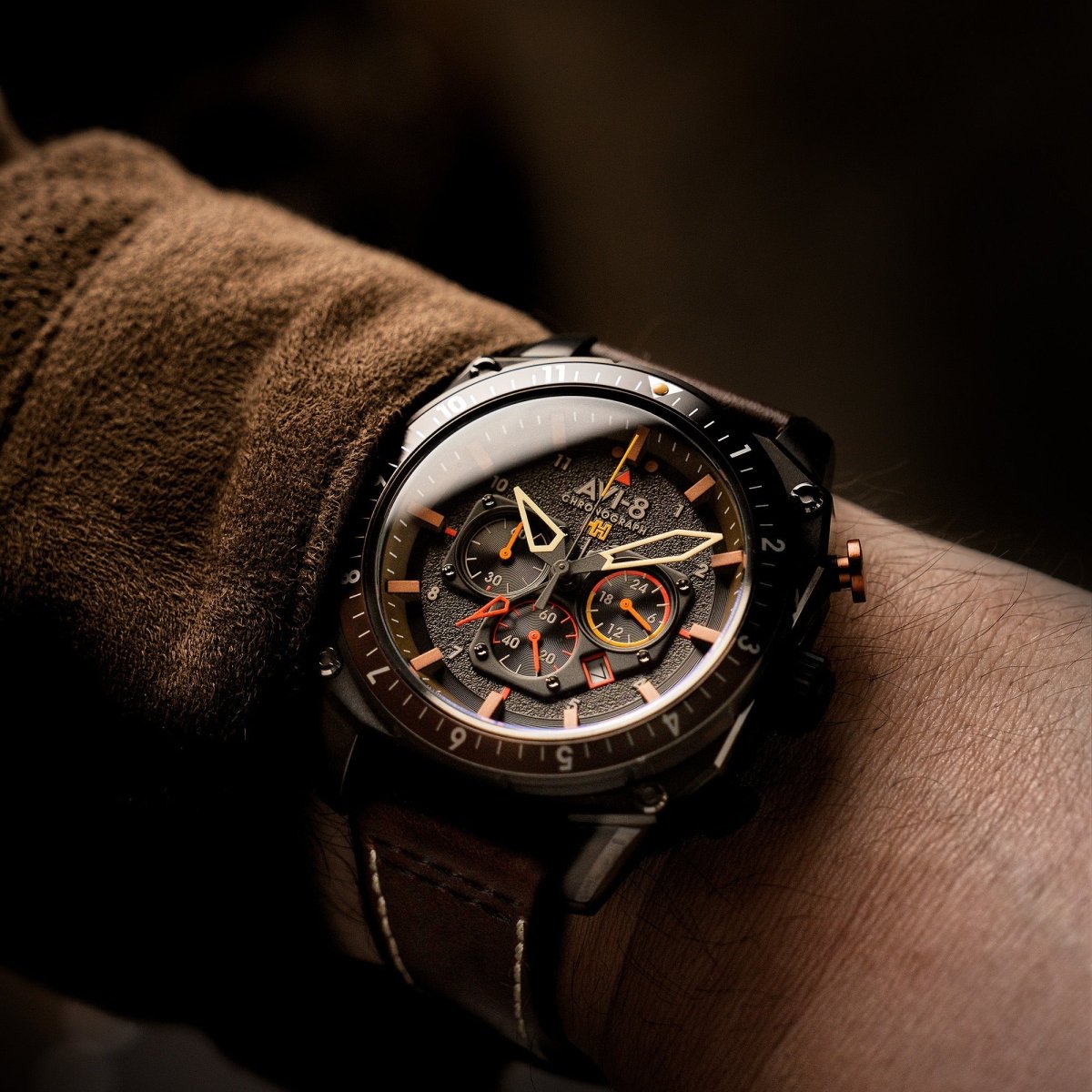 AVI - 8 Atlas Dual Time Chronograph Soot Black | TIME Watches