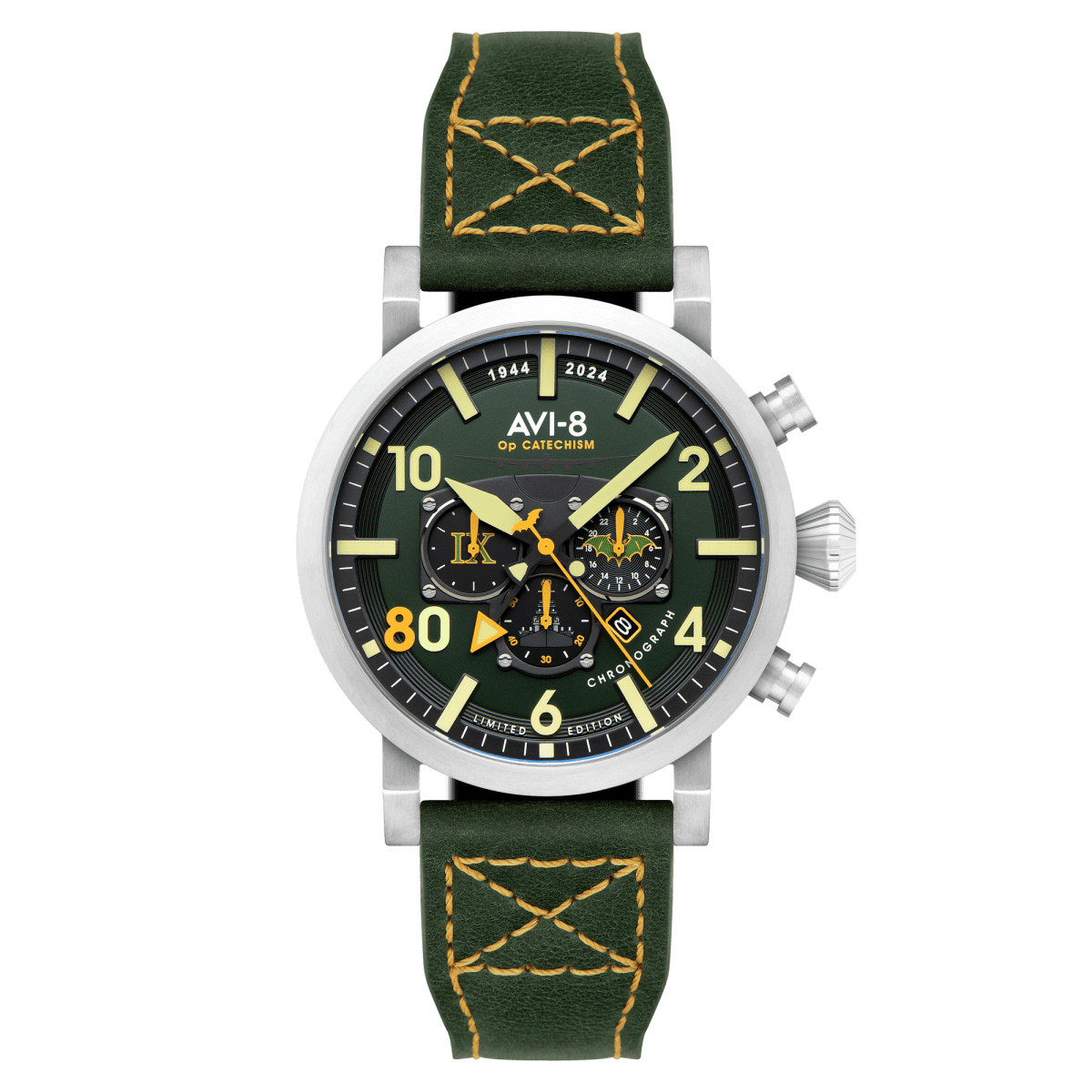 AVI - 8 Dambuster Operation Catechism 80Th Dual Time Chronograph Limited Edition Bat Green Av 4124 02 | TIME Watches