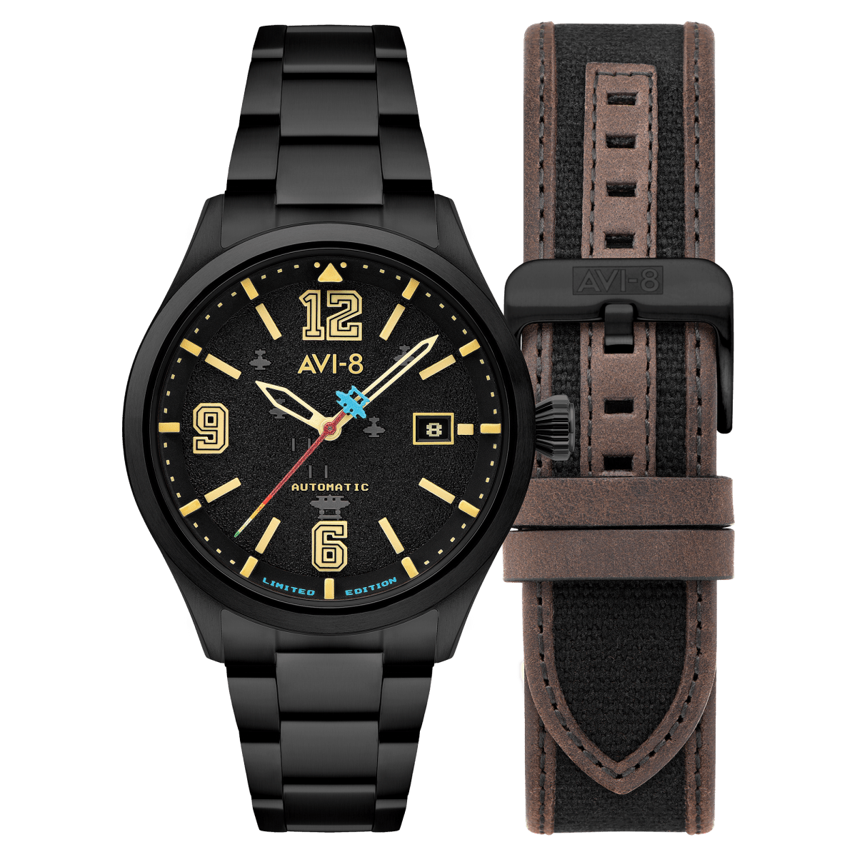 AVI - 8 Flyboy Capcom 1942 Automatic Black Ace Av 4104 22 | TIME Watches
