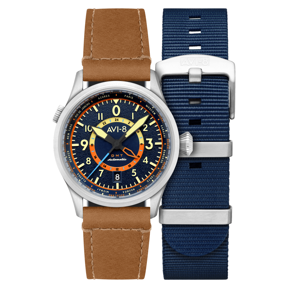 AVI - 8 Flyboy Wingman Worldtimer Gmt Automatic Atlantic Blue Av 4120 01 | TIME Watches