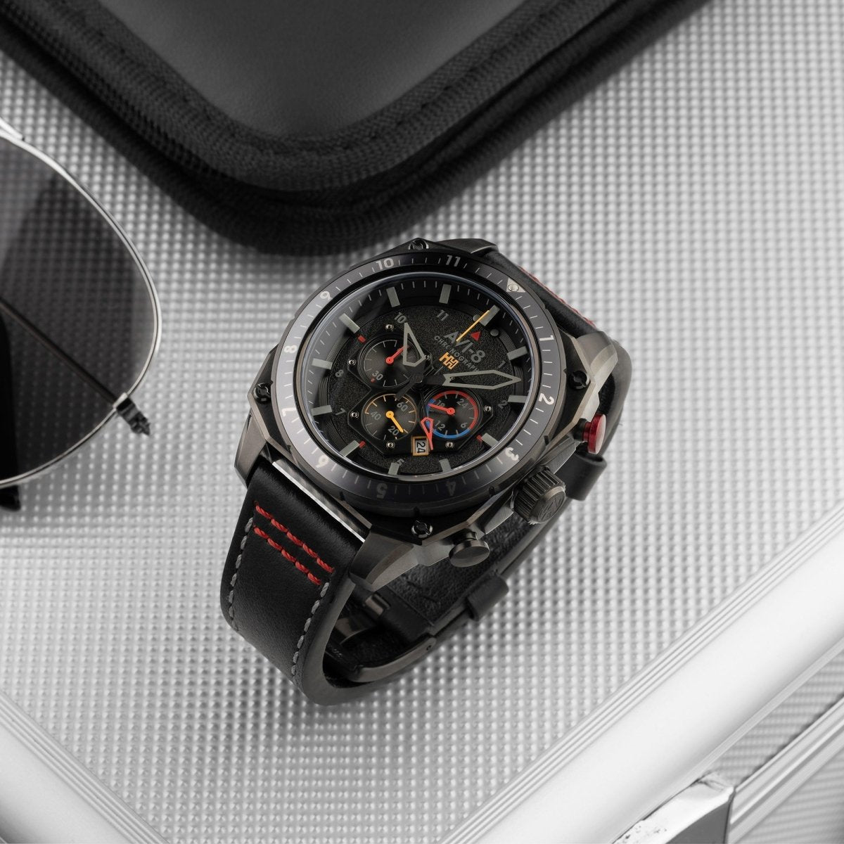 AVI - 8 Hawker Hunter Atlas Dual Time Chronograph Black Ops Av 4100 04 | TIME Watches
