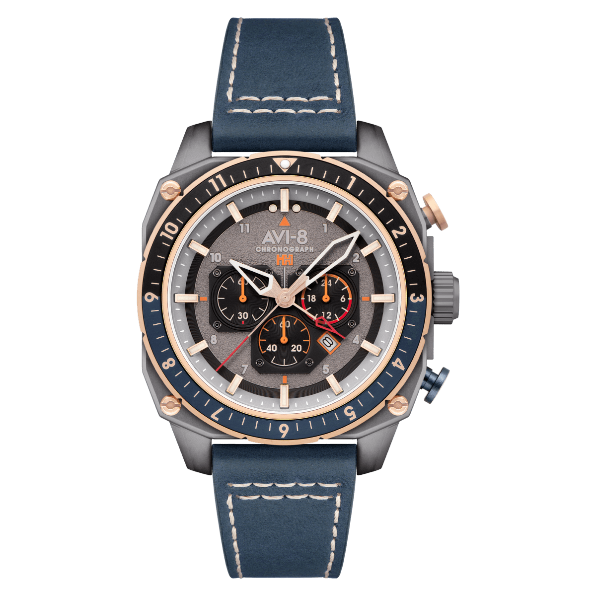 AVI - 8 Hawker Hunter Atlas Dual Time Chronograph Charcoal Grey Av 4100 07 | TIME Watches