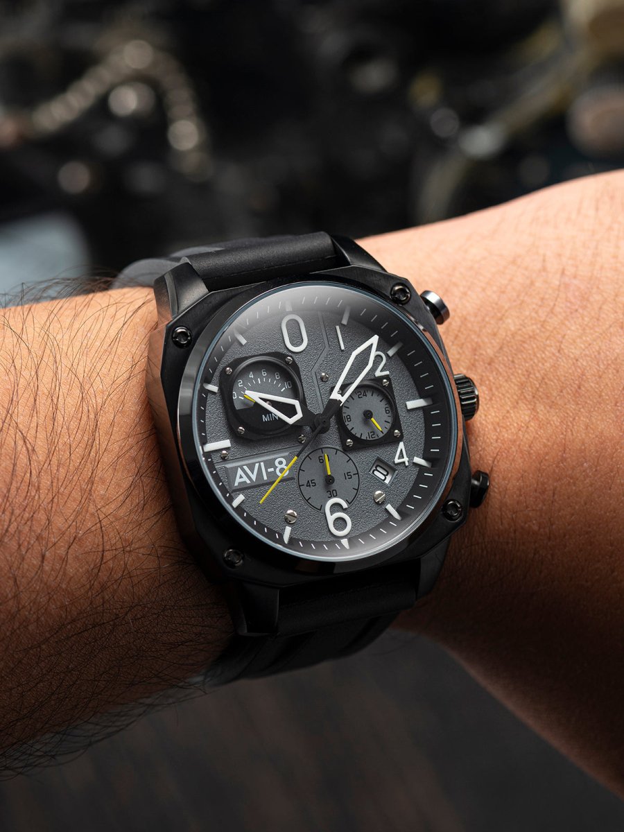 AVI - 8 Hawker Hunter Retrograde Chronograph Tactical Black Men's Watch | AV - 4052 - R1 | TIME Watches