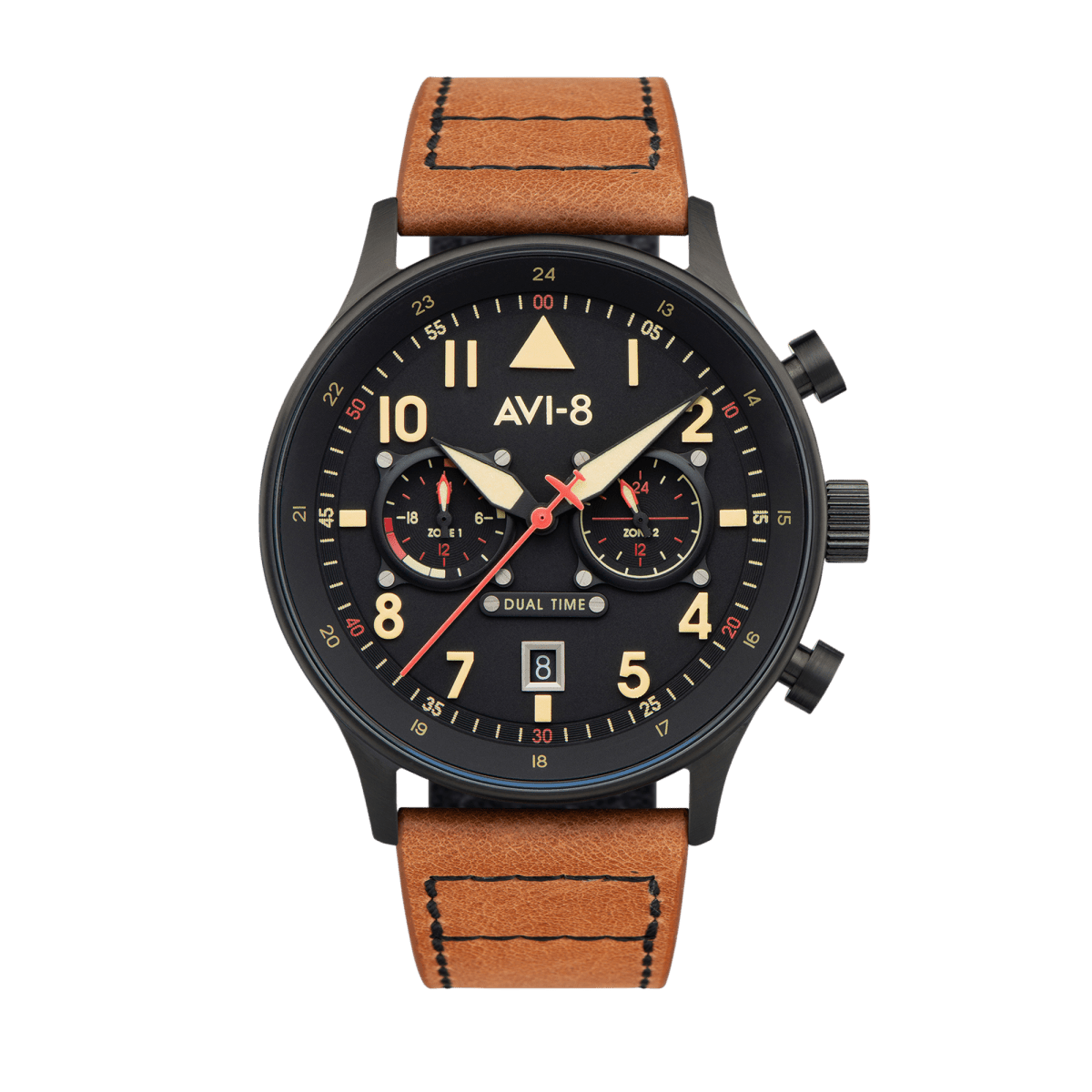 AVI - 8 HAWKER HURRICANE Carey Dual Time Debden Black Dial Tan Leather Strap Men's Watch | AV - 4088 - 03 | TIME Watches