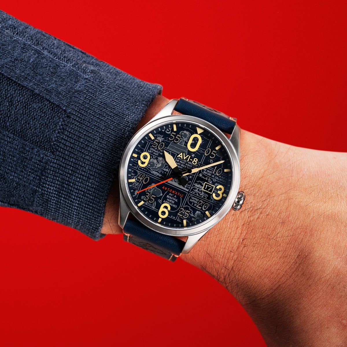 AVI - 8 Spitfire Smith Automatic Peanuts Snoopy Flying Ace Limited Edition Beagle Blue Av 4134 01 | TIME Watches