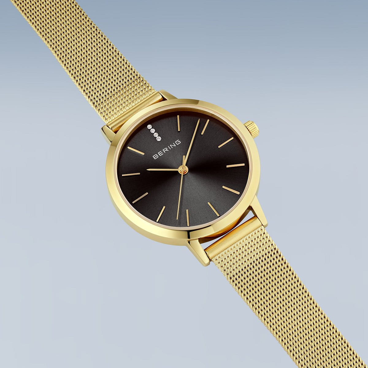 BERING Classic Black Dial and Gold Mesh Bracelet 34mm Women's Watch | 13434 - 332 | TIME Watches