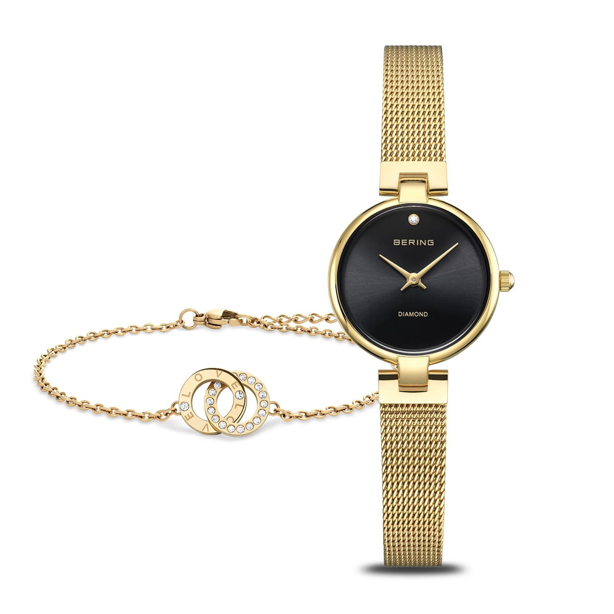BERING Classic Black Dial Gold Mesh 24mm Women's Watch | 17224 - 332 - GWPT | TIME Watches