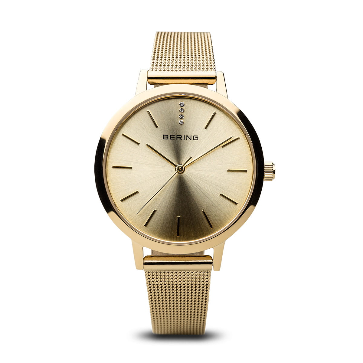 BERING Classic Champagne Dial Rose Gold Mesh 34mm Women's Watch | 13434 - 333 | TIME Watches