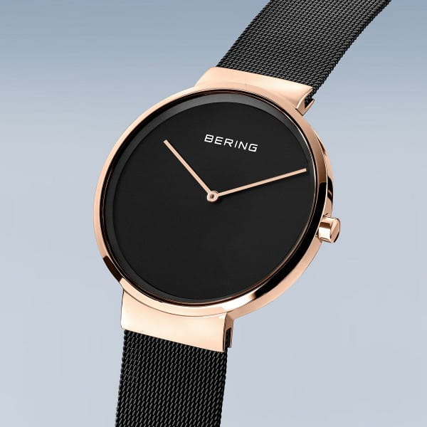 BERING Classic Gold Dial Polished/brushed Rose Gold Mesh 39mm Women's Watch | 14539 - 166 | TIME Watches