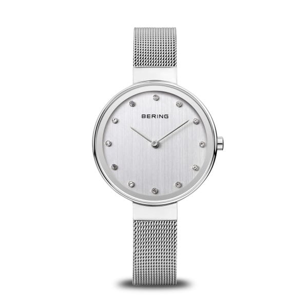 BERING Classic Silver Dial Polished Silver Mesh 34mm Women's Watch | 12034 - 000 | TIME Watches