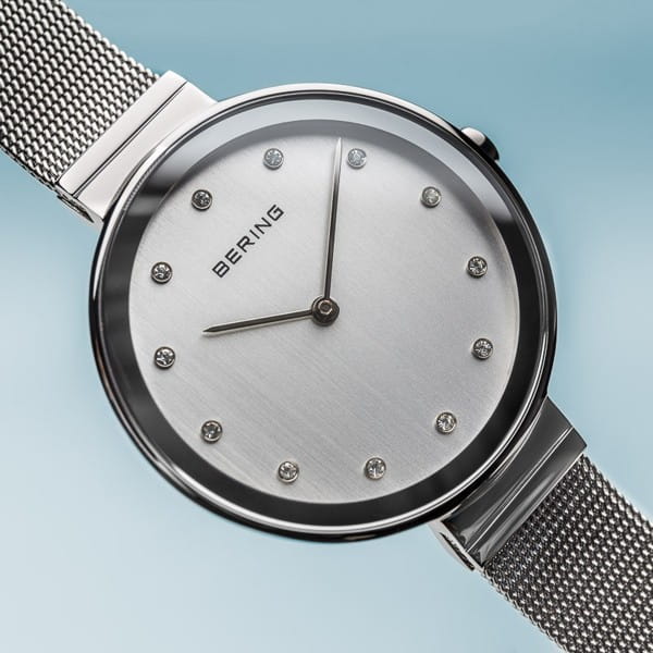 BERING Classic Silver Dial Polished Silver Mesh 34mm Women's Watch | 12034 - 000 | TIME Watches