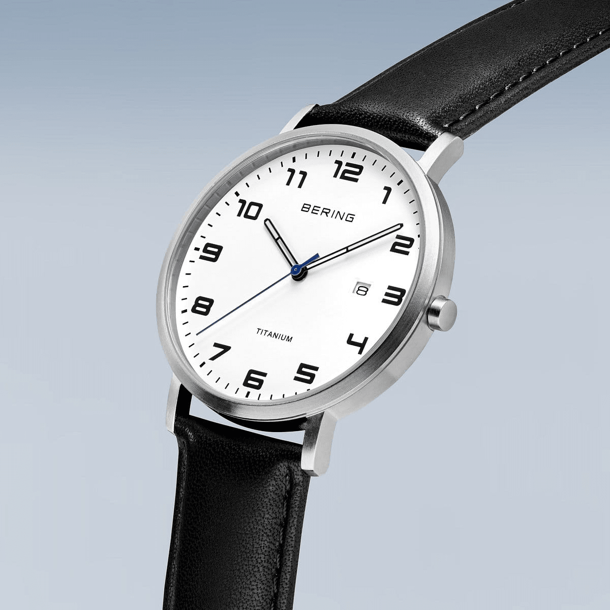BERING Titanium White Dial and Black Leather Strap 40mm Men's Watch | 18640 - 404 | TIME Watches