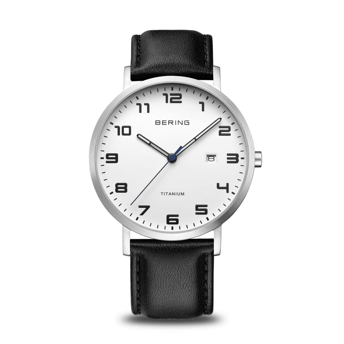 BERING Titanium White Dial and Black Leather Strap 40mm Men's Watch | 18640 - 404 | TIME Watches