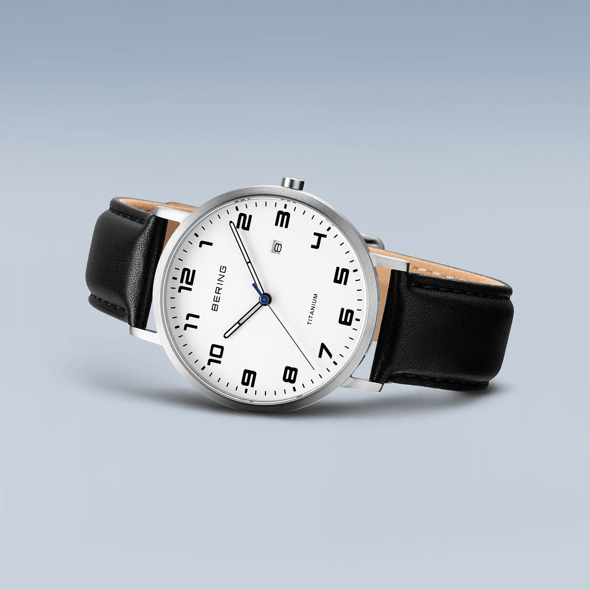 BERING Titanium White Dial and Black Leather Strap 40mm Men's Watch | 18640 - 404 | TIME Watches