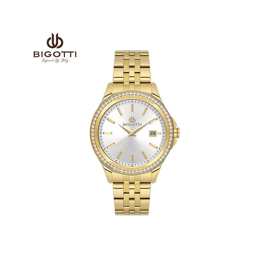 Bigotti Rose Gold Silver Dial Calendar Stainless Steel Woman's Watch | BG.1.10558-3