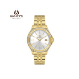 Bigotti Rose Gold Silver Dial Calendar Stainless Steel Woman's Watch | BG.1.10558-3