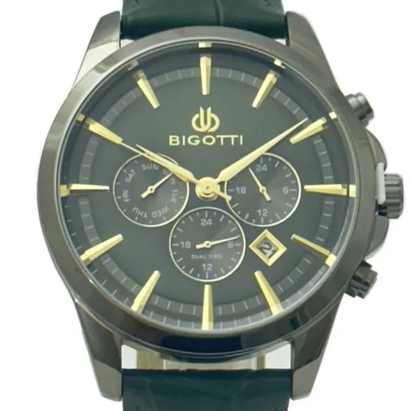 Bigotti Chronograph Green Dial Leather Strap Men's Watch | BG.1.10491-4