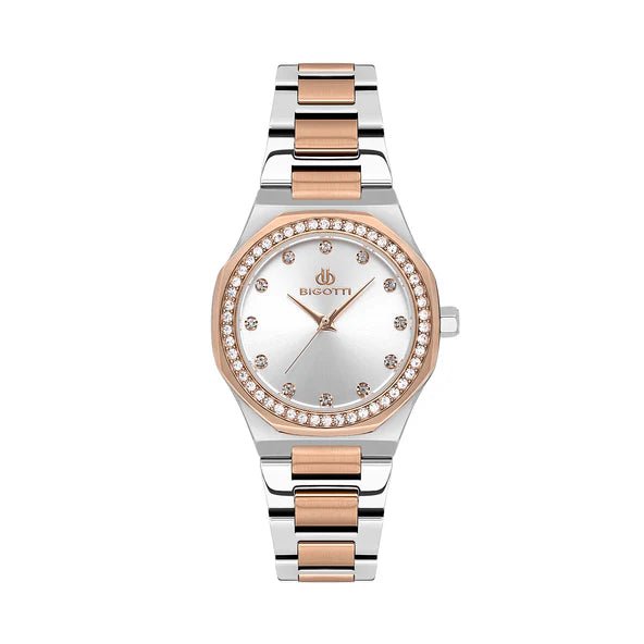 Bigotti Crystal Two - Tone Rose Gold Dial Women's Watch | BG.1.10587 - 5 | TIME Watches